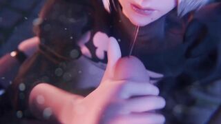 [animated] 2B Blowjob Lipjob into Facial