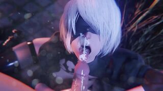 [animated] 2B Blowjob Lipjob into Facial