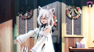 Cute White Cat Girl Dancing + Gradual Undressing