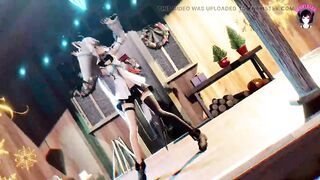 Cute White Cat Girl Dancing + Gradual Undressing