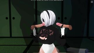 3D HENTAI 2B Jerks off her Friends