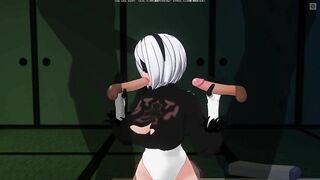 3D HENTAI 2B Jerks off her Friends