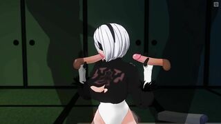 3D HENTAI 2B Jerks off her Friends