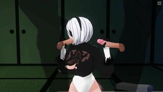 3D HENTAI 2B Jerks off her Friends