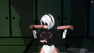 3D HENTAI 2B Jerks off her Friends