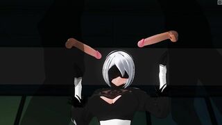 3D HENTAI 2B Jerks off her Friends