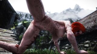 Skyrim Short - Breton Shaved Pussy Muscle Urination Peeing Redhead