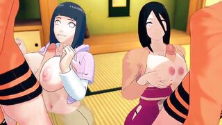 Naruto 3D Hentai: Hyuga Clan Sluts Hinata & Hanabi fight Naruto's Shadow Clones With Their Massive Tits