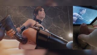 Lara Croft using Huge Anal Dildo Cartoon