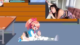 Receiving a nice blowjob from my friend while watching hentai