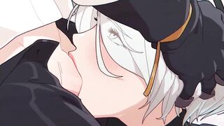 2B sucks cock down throat