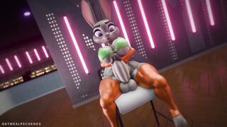 Furry milf Renamon and Judy Hopps fuck hard in da club