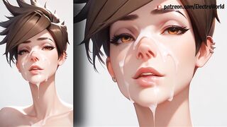 Tracer from Overwatch takes control and sucks five dicks at once!