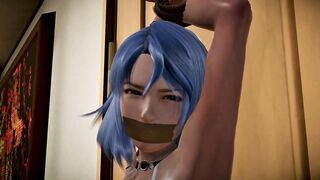 Girl with blue hair with her mouth sealed and moaning deliciously - BDSM