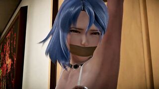 Girl with blue hair with her mouth sealed and moaning deliciously - BDSM