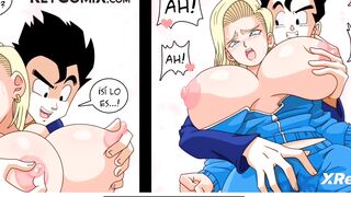 Android 18 es follada por Gohan ,monta su enorme polla y le acaba adentro