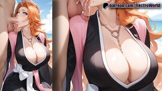 Rangiku and her dual technique of jerking off with her tits and sucking at the same time!