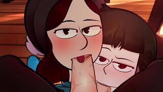 Milf and Librarian blowjob - animation