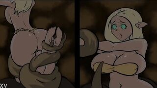 Elf girl gets a lot of sperm in her holes from large long tntcles