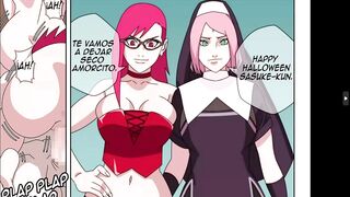 Hinata y tsunade quieren darle un caliente regalo a naruto en hallowen