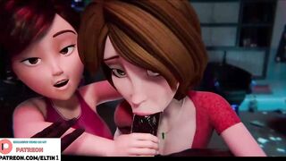 Aunt Cass And Elastigirl Do Hot Double Bbc Blowjob And Getting Cum In Mouth | Cartoon Hentai 60fps