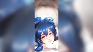 AI Anime girl with blue hair fucks in doggystyle position