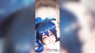 AI Anime girl with blue hair fucks in doggystyle position