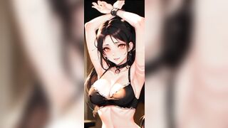 AI Anime brunette girl beautiful dancing in bikini