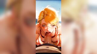 AI Anime red head girl sucking dick on the beach