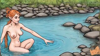 34 Nude Images of Cartoon Elf Girls Bathing in a Small River - 1