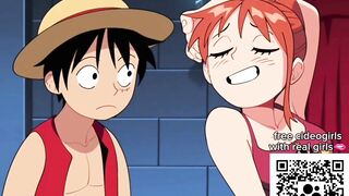 Nami wanted to know Luffy's secret, but ended up only getting cock in her mouth and cum - One Piece