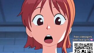 Nami wanted to know Luffy's secret, but ended up only getting cock in her mouth and cum - One Piece