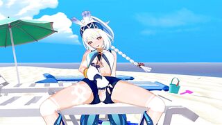 Mualani fingers herself on the beach (Genshin Impact Hentai 3d Animation)