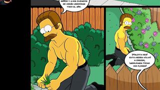 Marge es follada Por Ned, Esposa infiel engaña a su Marido Cuando está trabajando - Los Simpsons Hen