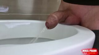 Uncircumcised Cock Peeing with a Big Stream